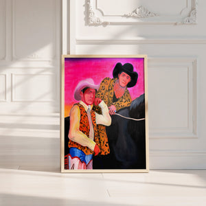 The Cowboy Gaze cowboy art print by Caya Crum — neutral frame room mockup