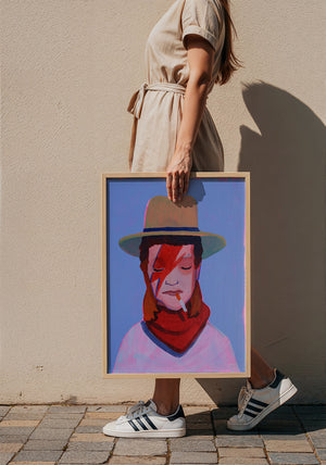 Cowboy Bowie music wall art print by Caya Crum — framed with velvet mat