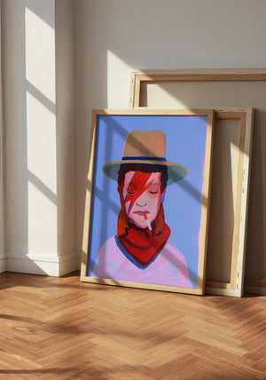 Cowboy Bowie music wall art print by Caya Crum — neutral frame room mockup