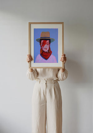 Cowboy Bowie music wall art print by Caya Crum — framed with velvet mat