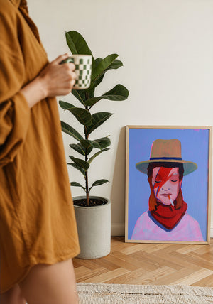 Cowboy Bowie music wall art print by Caya Crum — framed with velvet mat