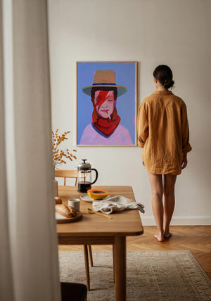Cowboy Bowie music wall art print by Caya Crum — framed with velvet mat