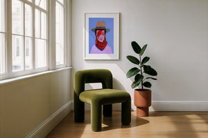Cowboy Bowie music wall art print by Caya Crum — framed with velvet mat