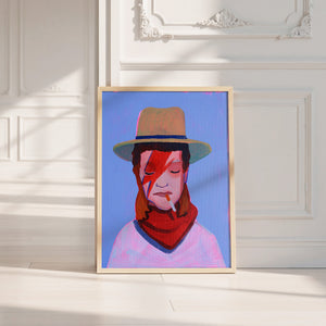 Cowboy Bowie music wall art print by Caya Crum — neutral frame room mockup