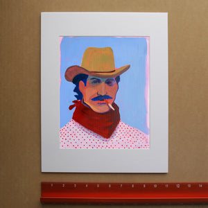 Waylon smoking cowboy print by Caya Crum, hand-signed vertical print