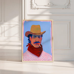 Wade cowboy art print by Caya Crum — neutral frame room mockup