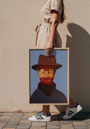 Clyde cowboy art print by Caya Crum — framed with velvet mat