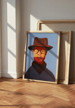 Clyde cowboy art print by Caya Crum — neutral frame room mockup
