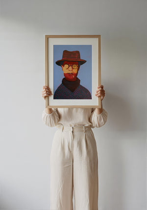 Clyde cowboy art print by Caya Crum — framed with velvet mat