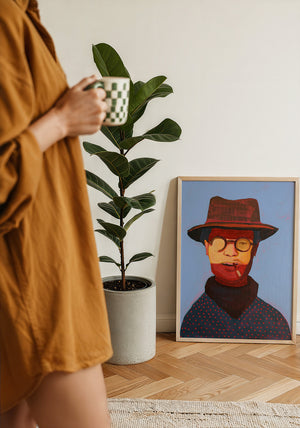 Clyde cowboy art print by Caya Crum — framed with velvet mat