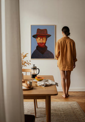Clyde cowboy art print by Caya Crum — framed with velvet mat