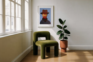 Clyde cowboy art print by Caya Crum — framed with velvet mat