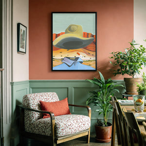 Ghost Cowboy print by Caya Crum in a soft neutral corner