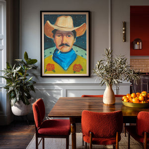 Smoking Cowboy Tex Green Shirt Texas Western shown framed by Crum Art
