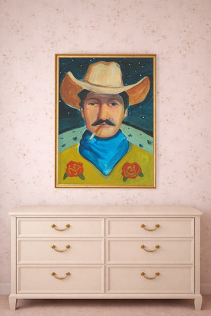 Smoking Cowboy Tex Green Shirt Texas Western shown framed by Crum Art