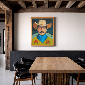 Smoking Cowboy Tex Green Shirt Texas Western shown framed by Crum Art