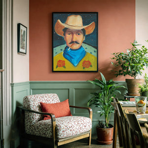 Smoking Cowboy Tex Green Shirt Texas Western shown framed by Crum Art