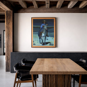 Cowboy With Baguette Night shown framed by Crum Art