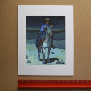 Western Art - Cowboy with a Baguette at Night Print - A Western Desert Scene | Caya Crum