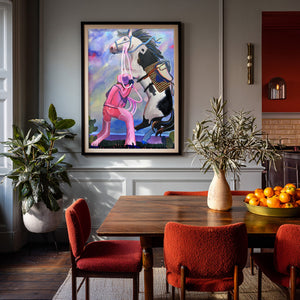 Cowgirl Bronc Buster Girl shown framed by Crum Art