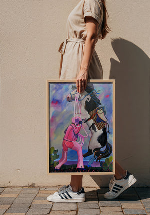 Martha cowgirl art print by Caya Crum — framed with velvet mat