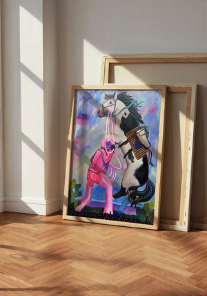 Martha cowgirl art print by Caya Crum — neutral frame room mockup