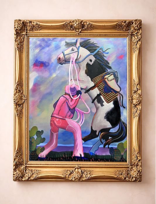 Western Art Prints — Cowgirl Wall Decor Bronc Buster Pink Chaps | Caya Crum