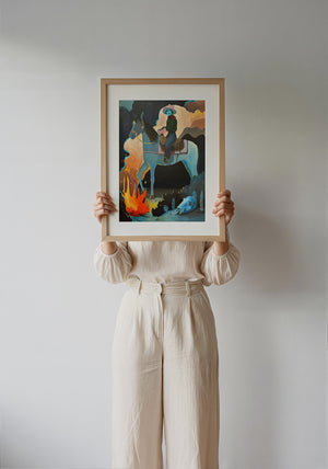Missy Night Ride horse art print by Caya Crum — framed with velvet mat
