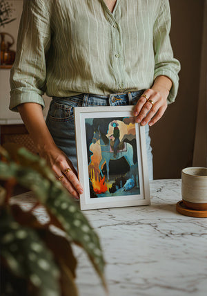 Missy Night Ride horse art print by Caya Crum — neutral frame room mockup