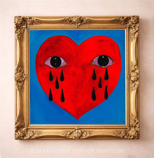 Crying Heart Folk Print art print in a gold frame by Caya Crum — square heart art from Crum Art, available at crumart.com. This museum quality print is made right here in Texas.