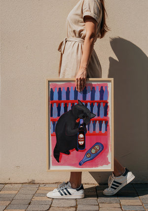 Neon Raccoon Dr Pepper art print by Caya Crum — framed with velvet mat