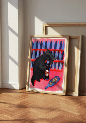 Neon Raccoon Dr Pepper art print by Caya Crum — neutral frame room mockup