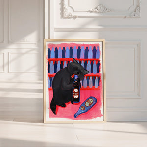 Neon Raccoon Dr Pepper art print by Caya Crum — neutral frame room mockup