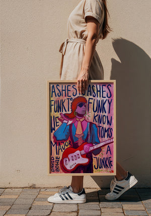 Bowie Ashes to Ashes music wall art print by Caya Crum — framed with velvet mat