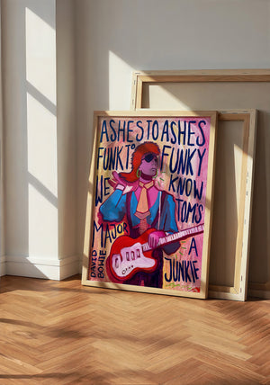 Bowie Ashes to Ashes music wall art print by Caya Crum — neutral frame room mockup