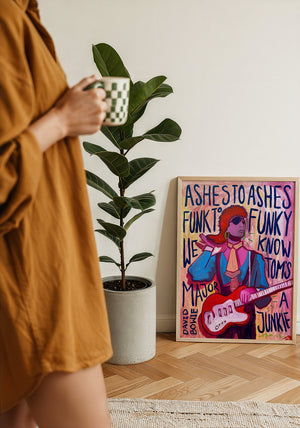 Bowie Ashes to Ashes music wall art print by Caya Crum — framed with velvet mat