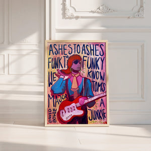 Bowie Ashes to Ashes music wall art print by Caya Crum — neutral frame room mockup