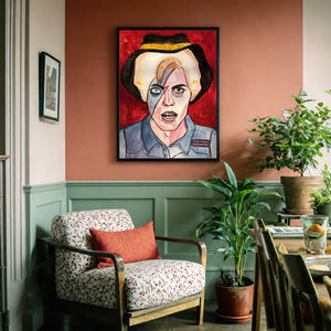 David Bowie Texas Matchbox Fan shown framed by Crum Art