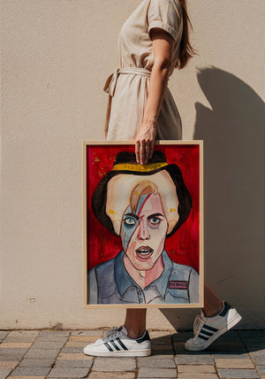 Cowboy Bowie music wall art print by Caya Crum — framed with velvet mat