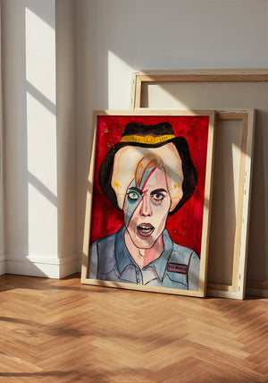 Cowboy Bowie music wall art print by Caya Crum — neutral frame room mockup