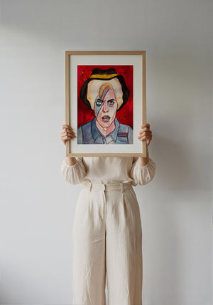 Cowboy Bowie music wall art print by Caya Crum — framed with velvet mat
