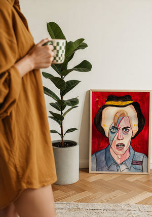 Cowboy Bowie music wall art print by Caya Crum — framed with velvet mat