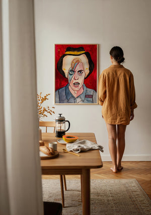 Cowboy Bowie music wall art print by Caya Crum — framed with velvet mat