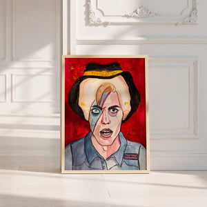 Cowboy Bowie music wall art print by Caya Crum — neutral frame room mockup