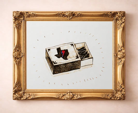 Bowie Texas Matchbox music wall art print by Caya Crum — in a gold frame
