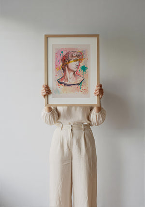 Graffiti David Statue Greco Roman art print by Caya Crum — framed with velvet mat