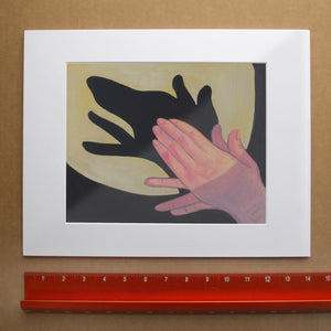 Dog Shadow Puppet dog art print by Caya Crum — horizontal room scene