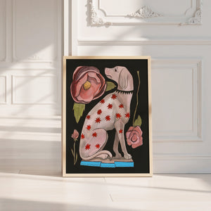 Greyhound With Roses dog art print by Caya Crum — neutral frame room mockup