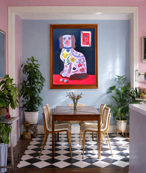 Pink Dog Tattoo shown framed by Crum Art