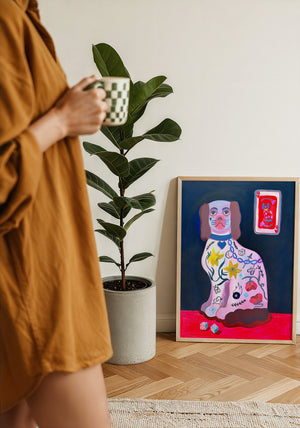 Dice Playing Card dog art print by Caya Crum — framed with velvet mat